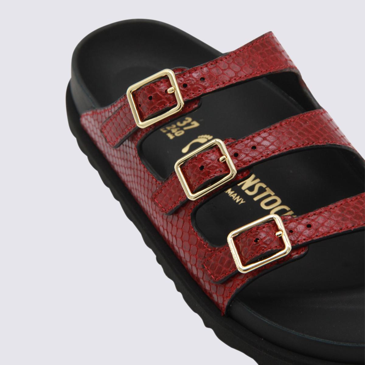 Birkenstock Red And Black Leather Florida Snake Sandals