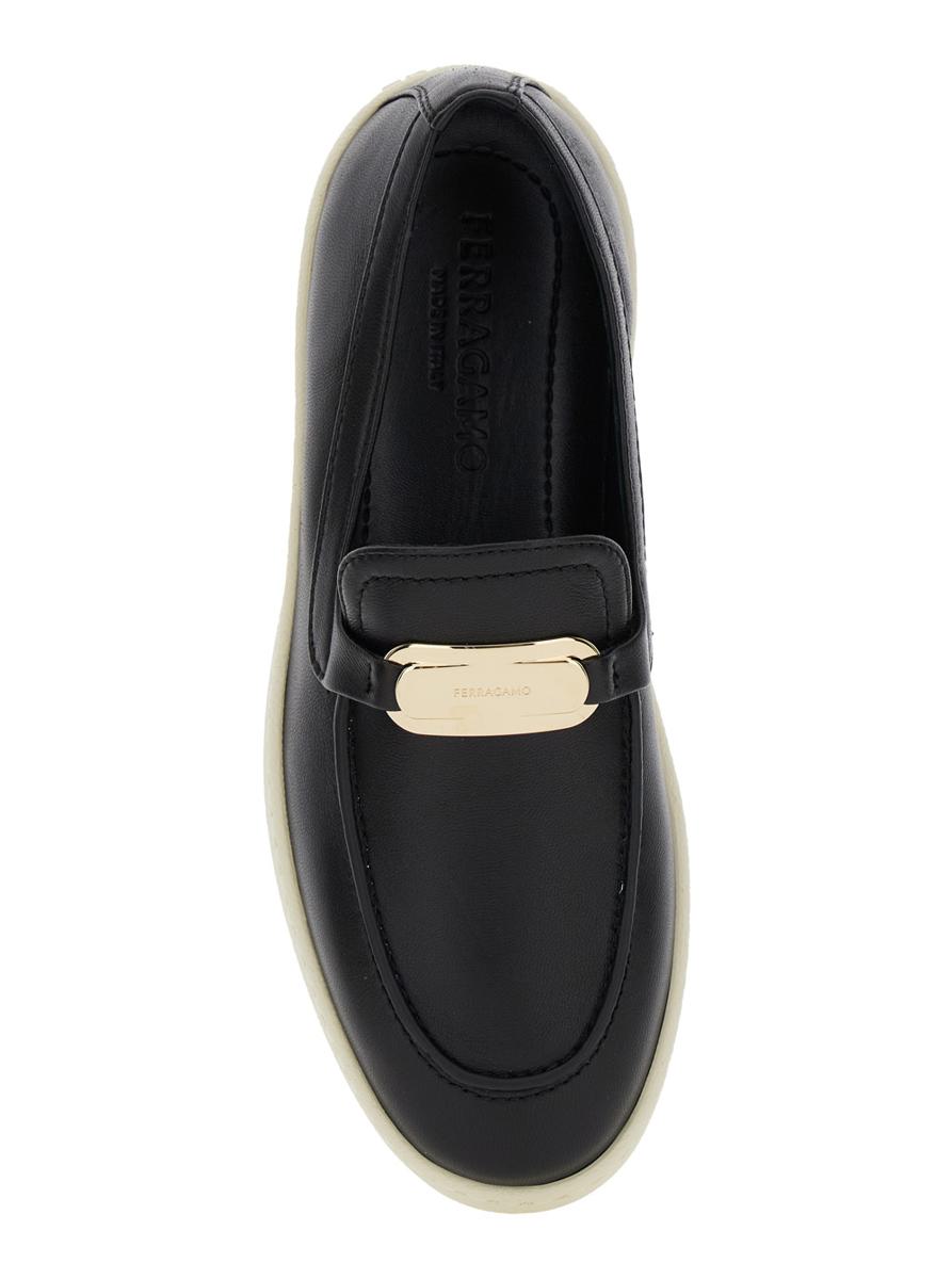 'Crio' Black Loafers With Logo Plaque In Leather Woman