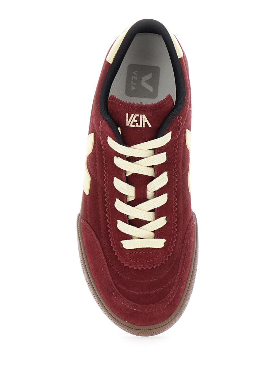 'Panenka' Bordeaux Low Top Sneakers With Logo Patch On The Side And Contrasting Heel With Logo Lettering In Leather Unisex