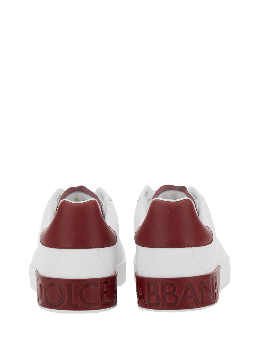 'Portofino' White Low Top Sneakers With Contrasting Heel With Logo Lettering In Leather Man