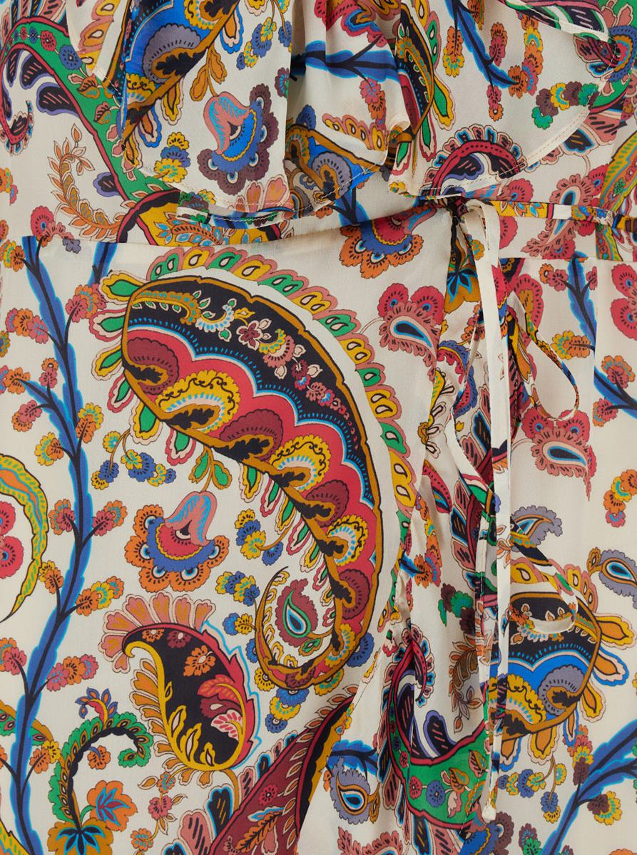 Multicolor Long Dress With V Neck And All-Over Paisley Motif In Silk Woman