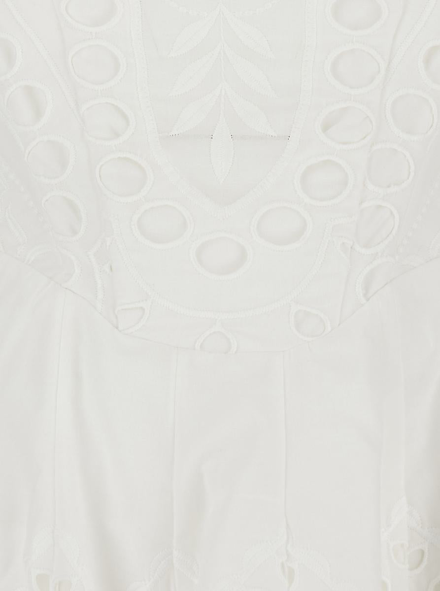 'Bail' White Dress With Sweetheart Neckline And Scalloped Edges In Cotton Blend Woman