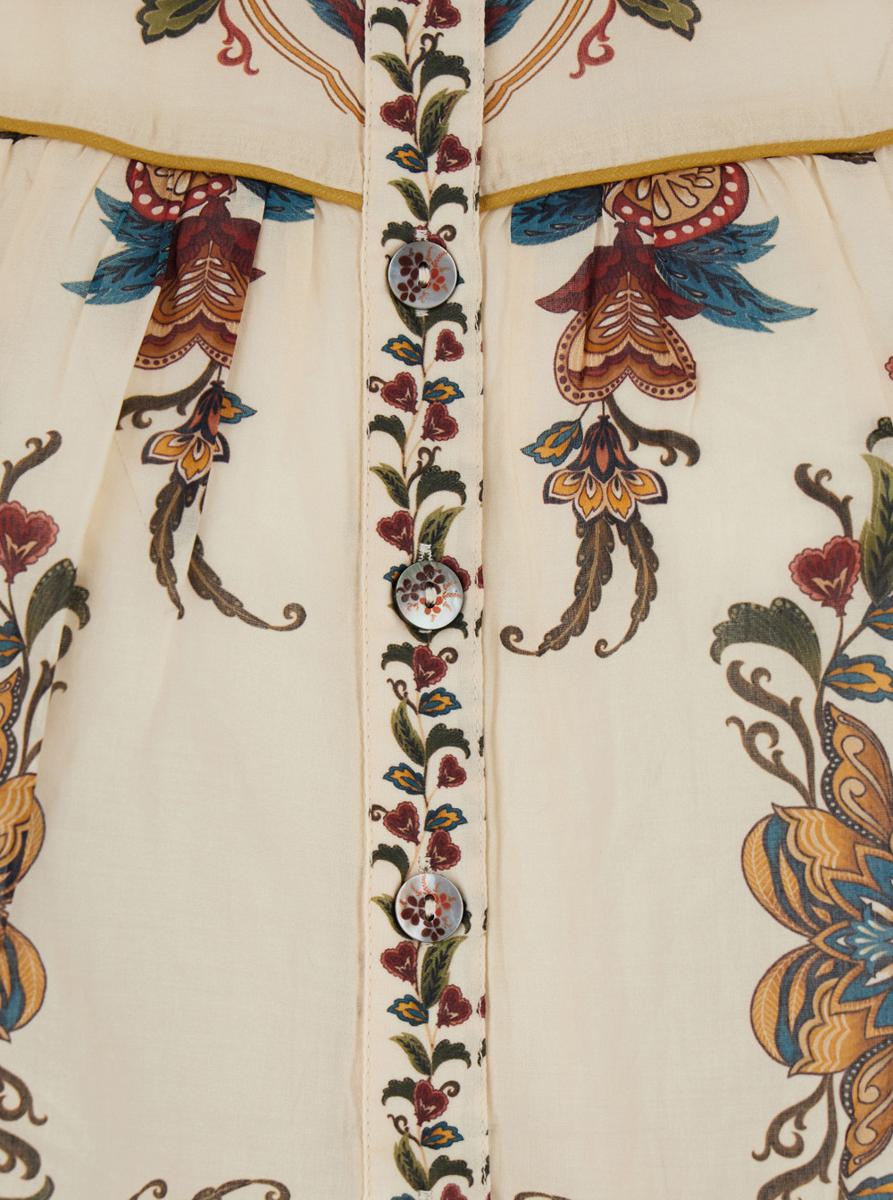 Multicolor Blouse With Classic Collar And All-Over Floral Pattern In Fabric Woman