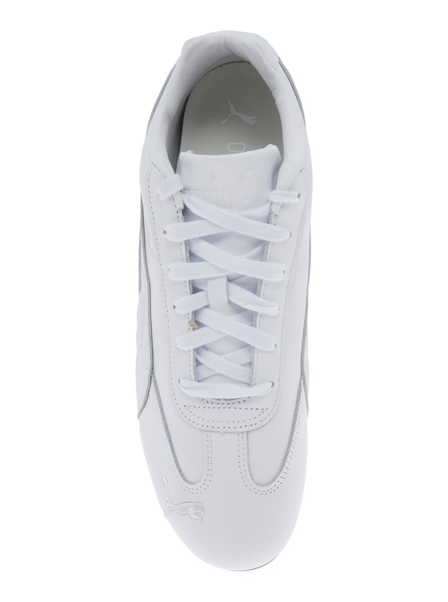 'Speedcat' White Low Top Sneakers With Embossed Logo On The Tongue And Contrasting Sole In Leather Unisex