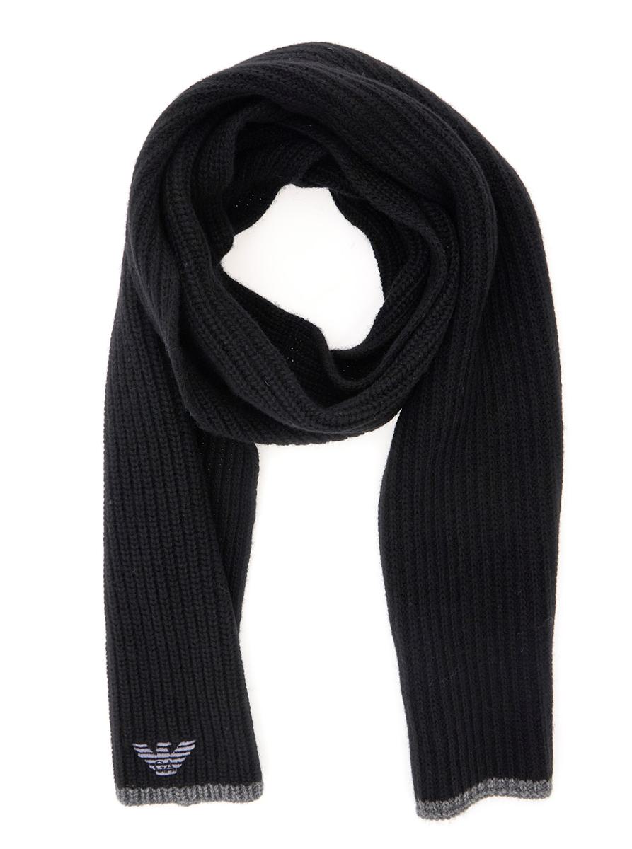 Black Scarf And Beanie Set With Logo Embroidery In Wool Blend Man