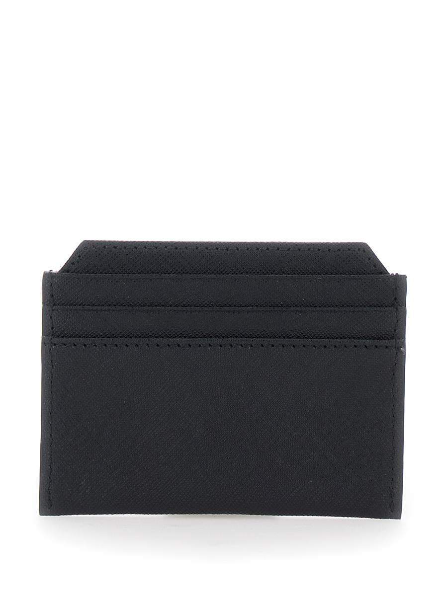 Black Card Holder With Orb Detail On The Front In Grained Leather Woman