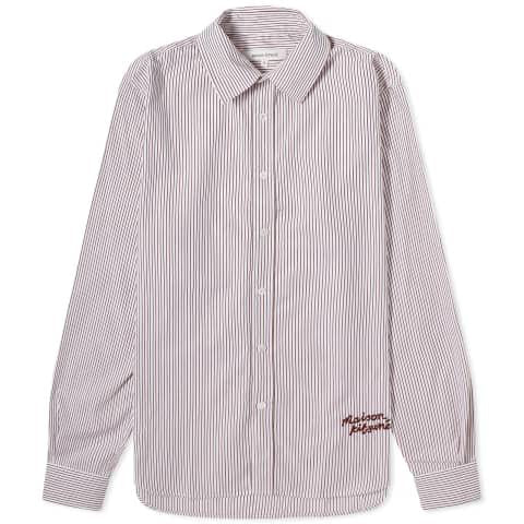 Maison Kitsuné Classic Shirt In Striped Cotton With Logo Handwrit Clothing