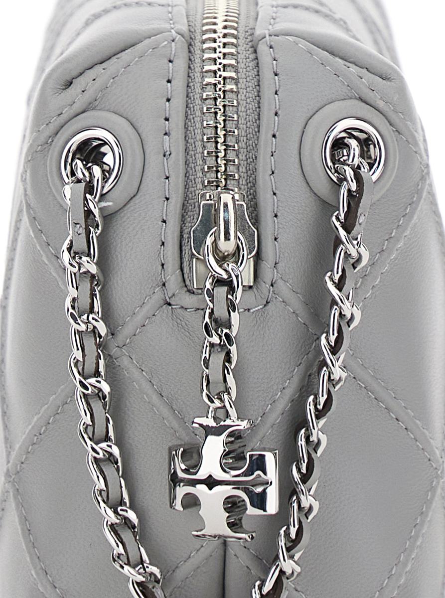 'Fleming' Grey Diamond Quilted Shoulder Bag With Chain-Link Shoulder Strap In Leather Woman