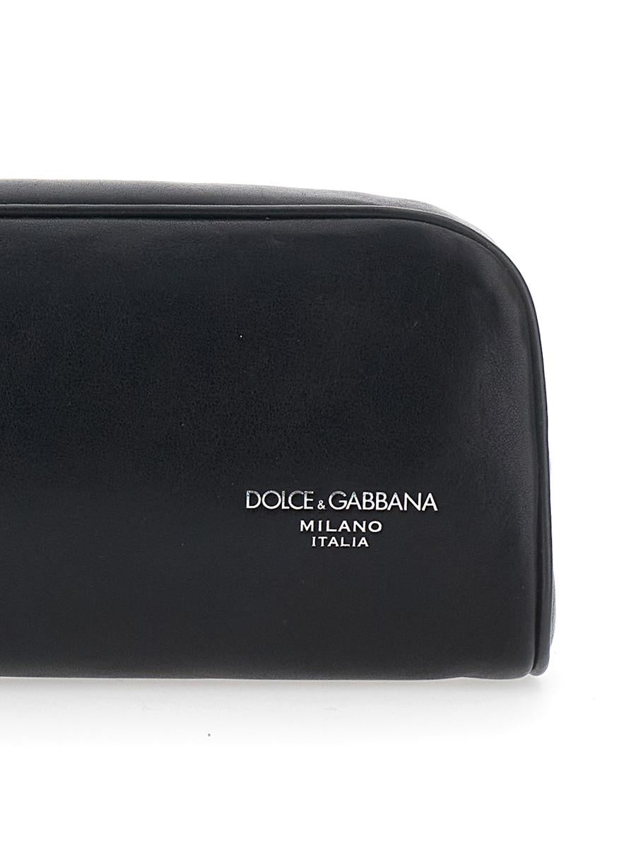 Black Clutch With Wrist Strap And Logo Lettering On The Front In Leather Man