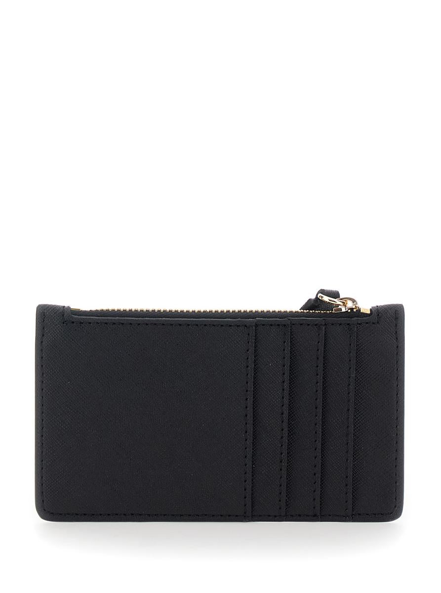 Black Wallet With Orb Detail On The Front And Top Zip Closure In Ecoleather Woman