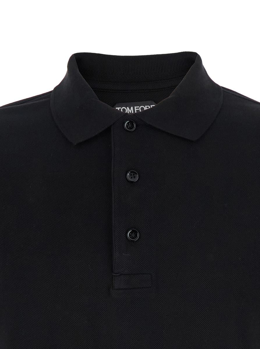 Black Polo Shirt With Classic Collar In Cotton Blend Man