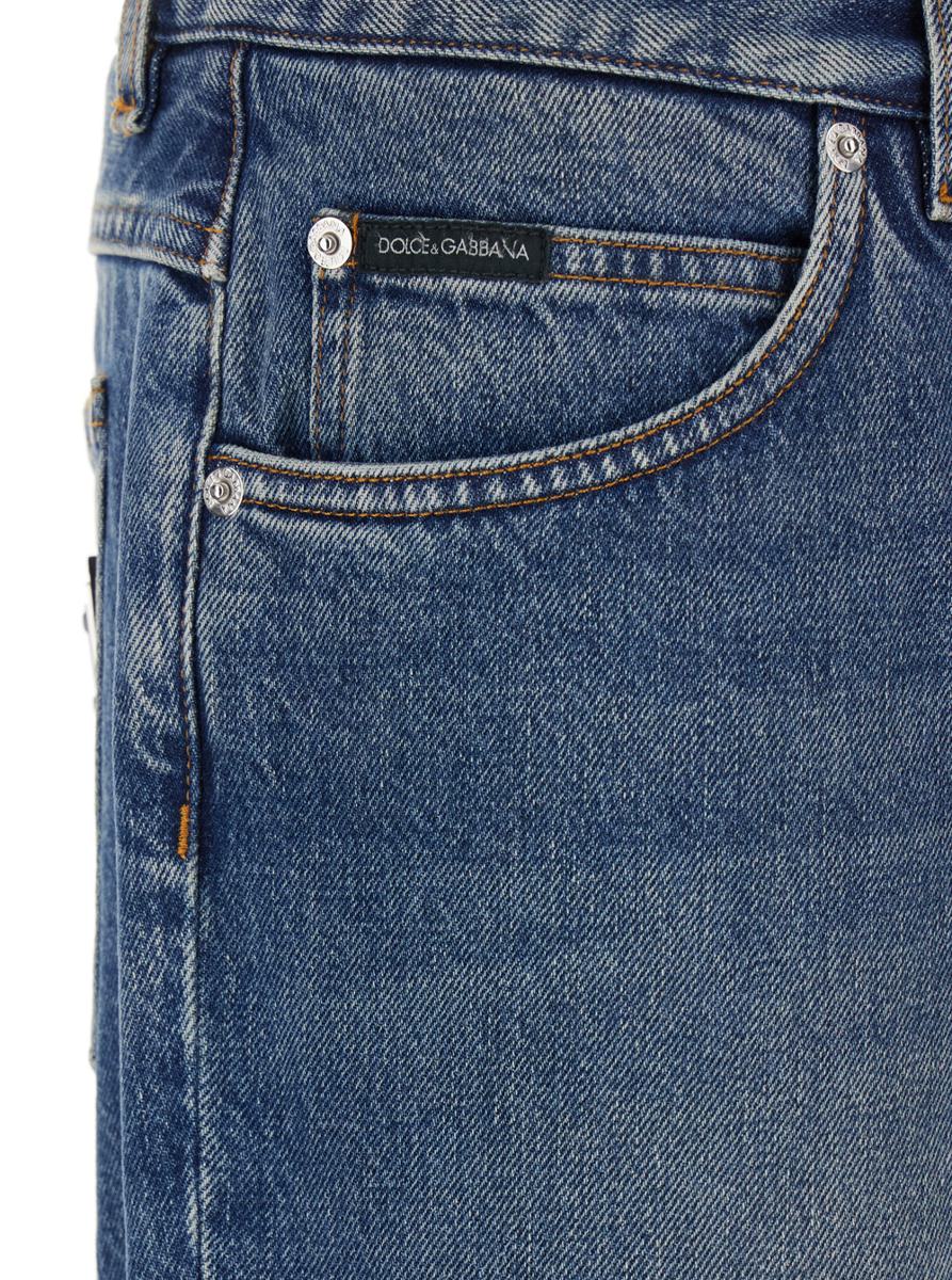 Blue Jeans With Belt Loops And Logo Patch On The Rear In Denim Man