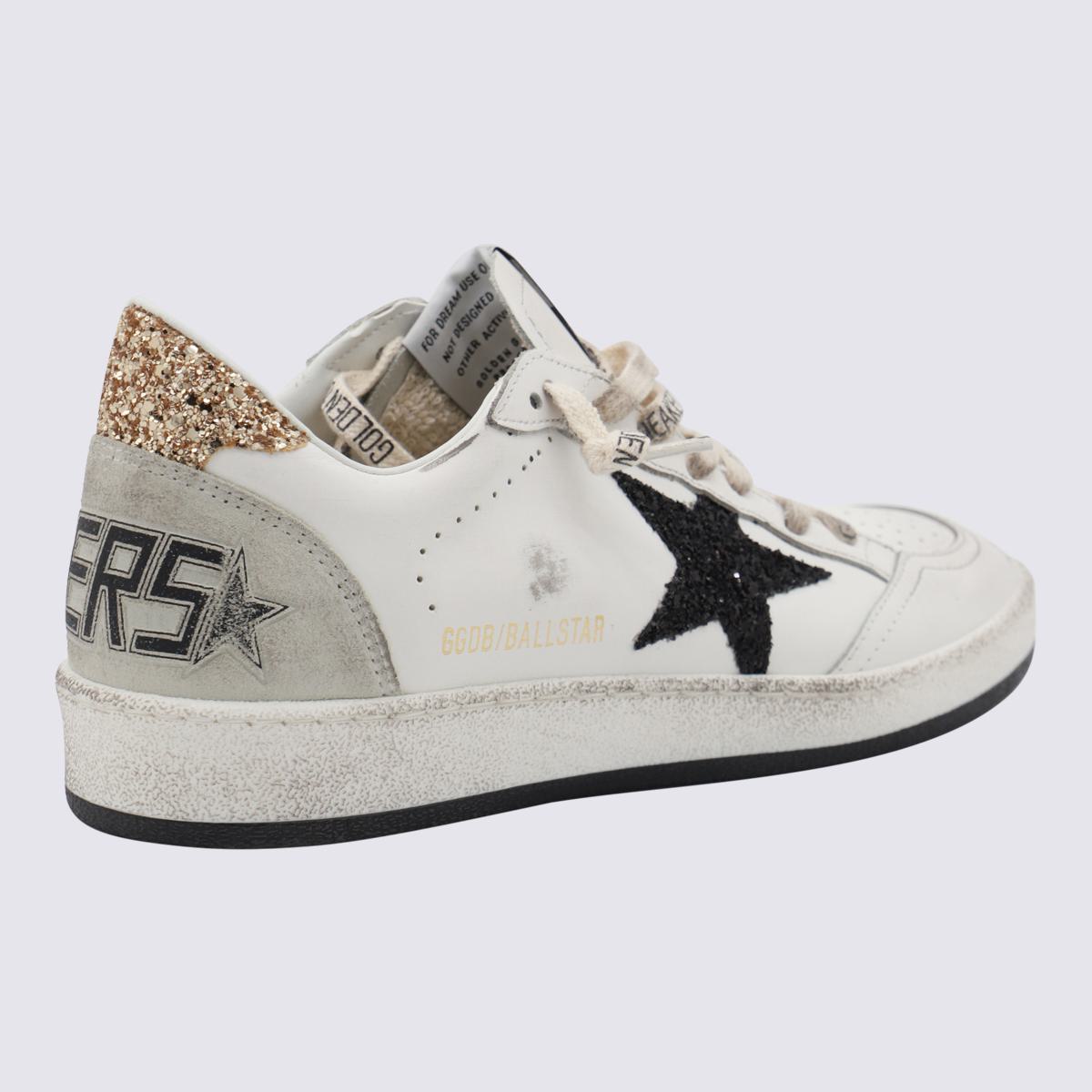 Golden Goose White And Gold Leather Ball Star Low Top