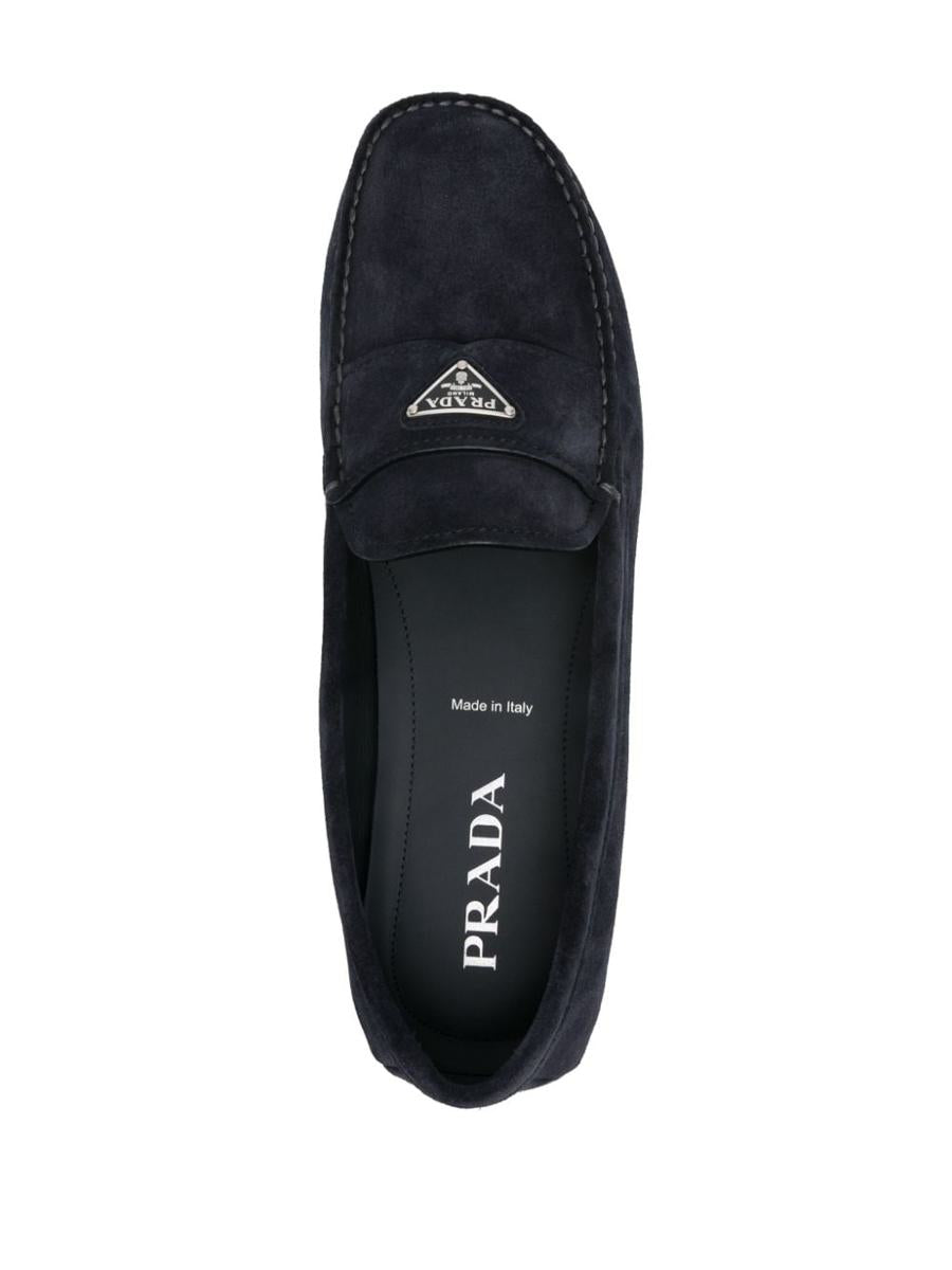 Prada Enamel-Triangle-Logo Suede Loafers