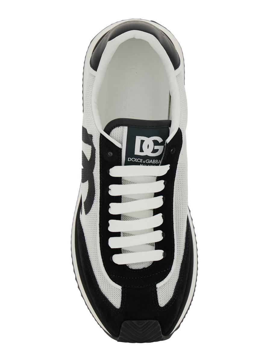 'Aria' White And Black Running Sneakers With Logo Detail In Suede And Tech Fabric Man