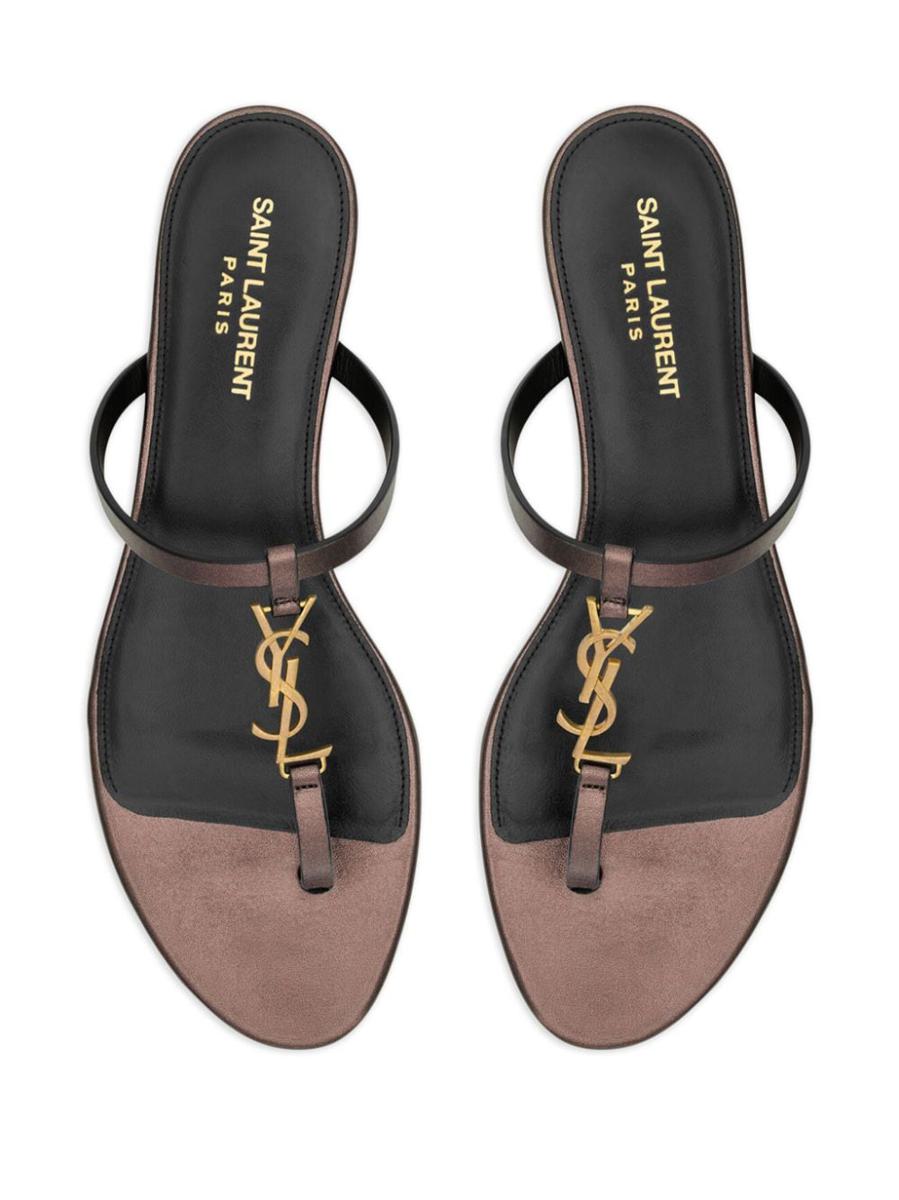 Saint Laurent Cassandre Leather Thong Sandals
