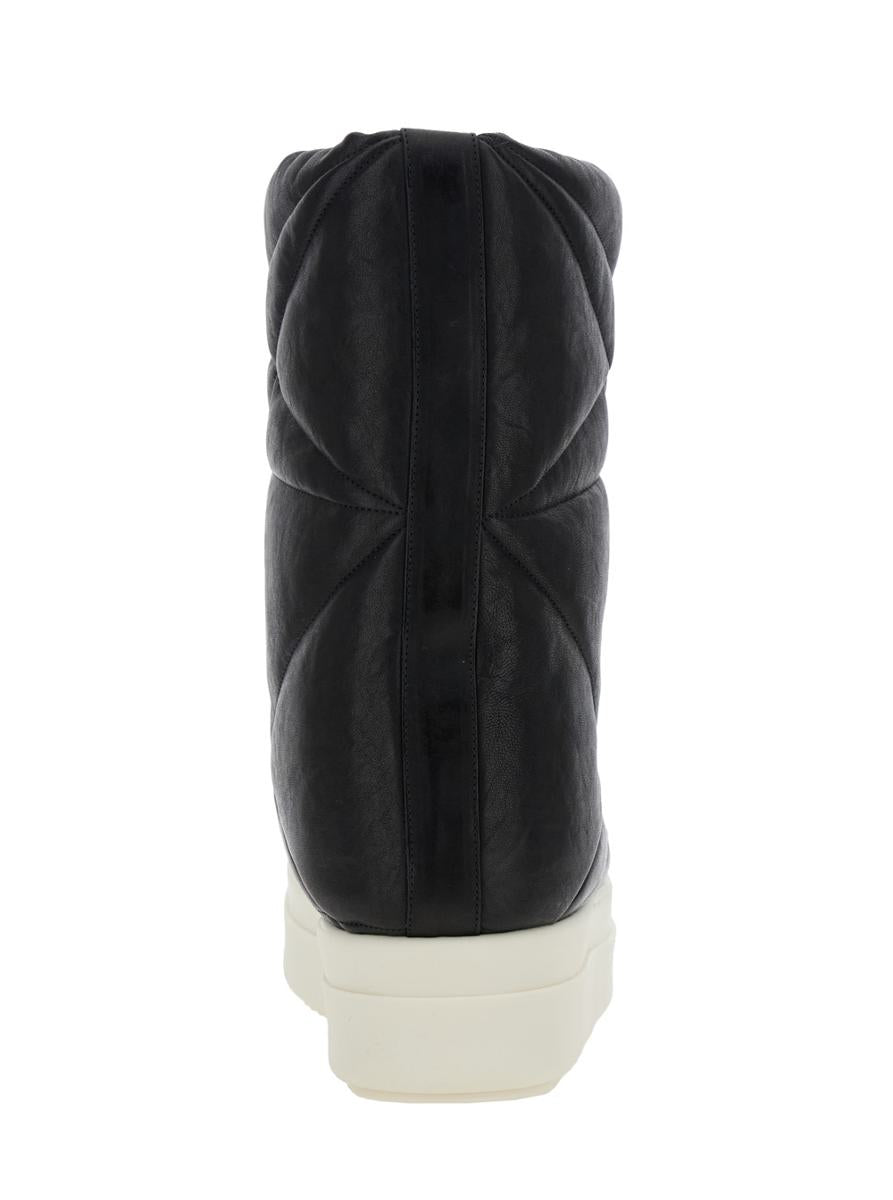 Black Down Filled And Quilted Ankle Boots In Leather Man