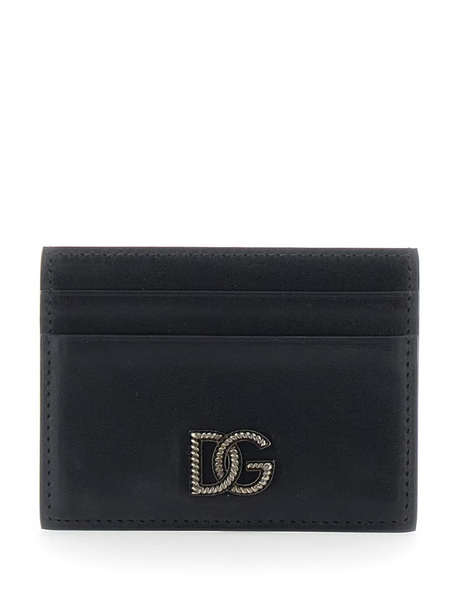 Black Card Holder With Logo Plaque On The Front In Leather Man