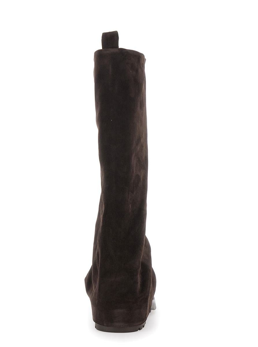 Brown Multilayer Combat Boots With One Block Sole In Suede Woman