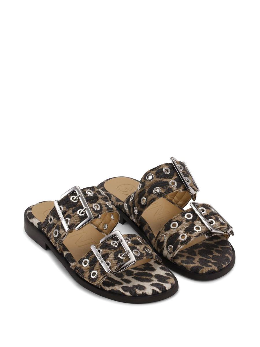 Ganni Feminine Buckle Leopard Print Sandals