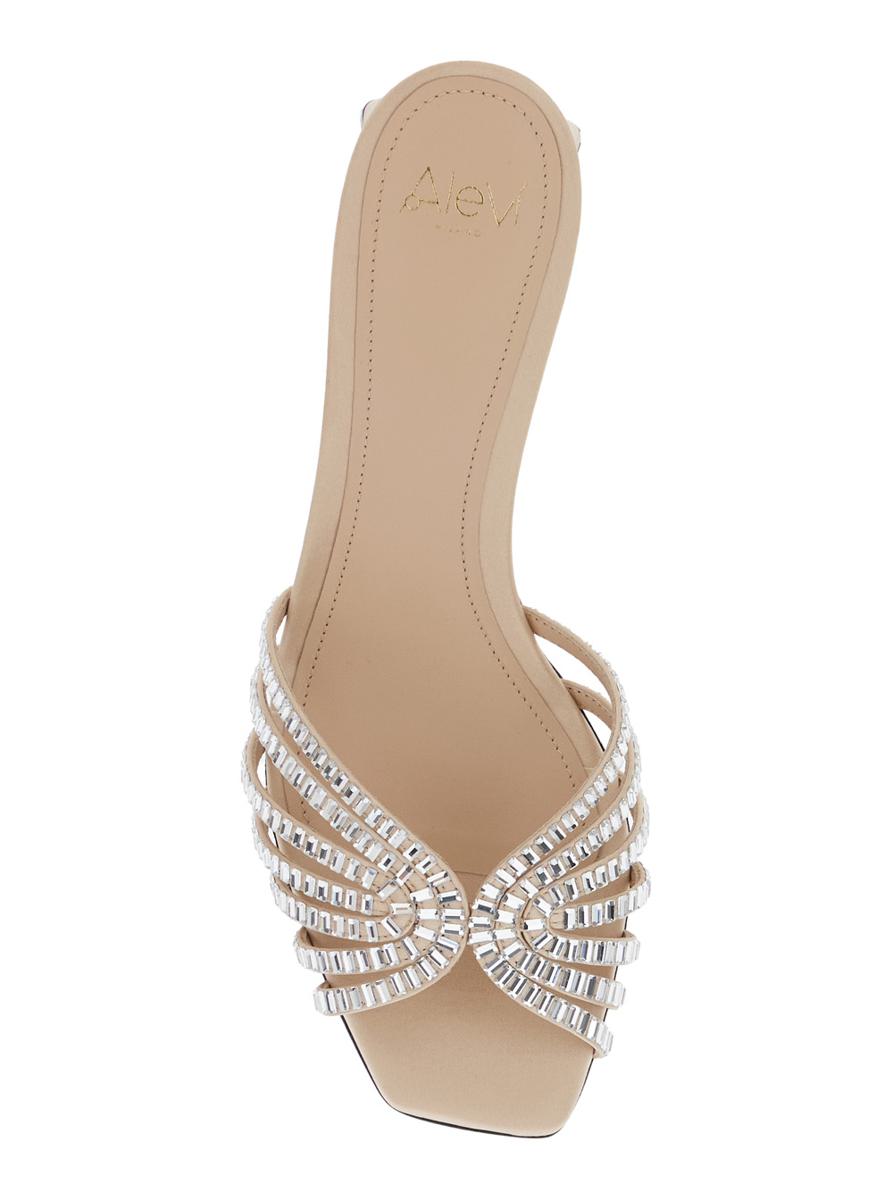 'Vittoria' Metallic Rhinestoned Sandals With Block Heel In Leather Woman