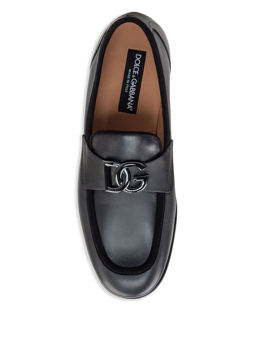 Dolce & Gabbana Black Calfskin Loafer With Logo