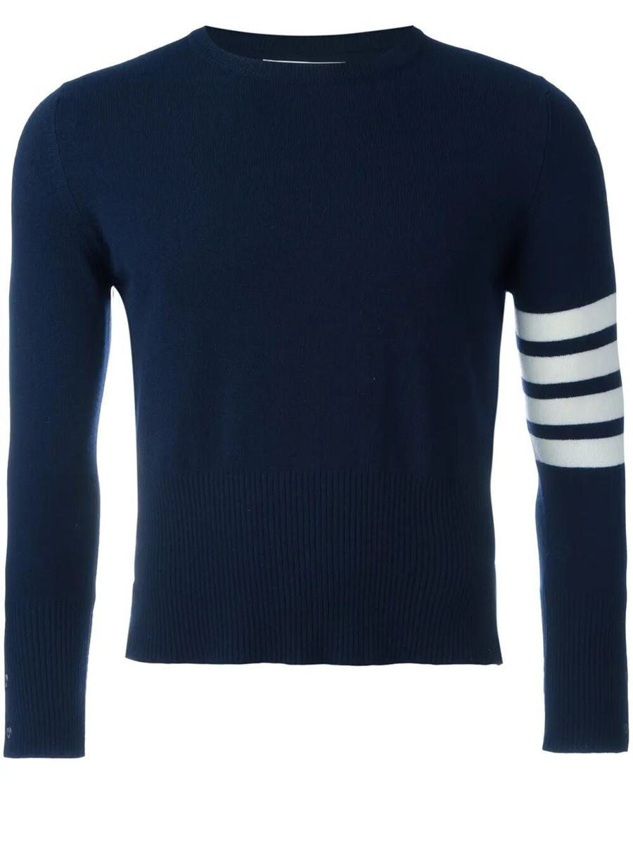 Thom Browne Classic Crewneck Short Pullover With White 4 Bar Stripe In Cashmere Clothing