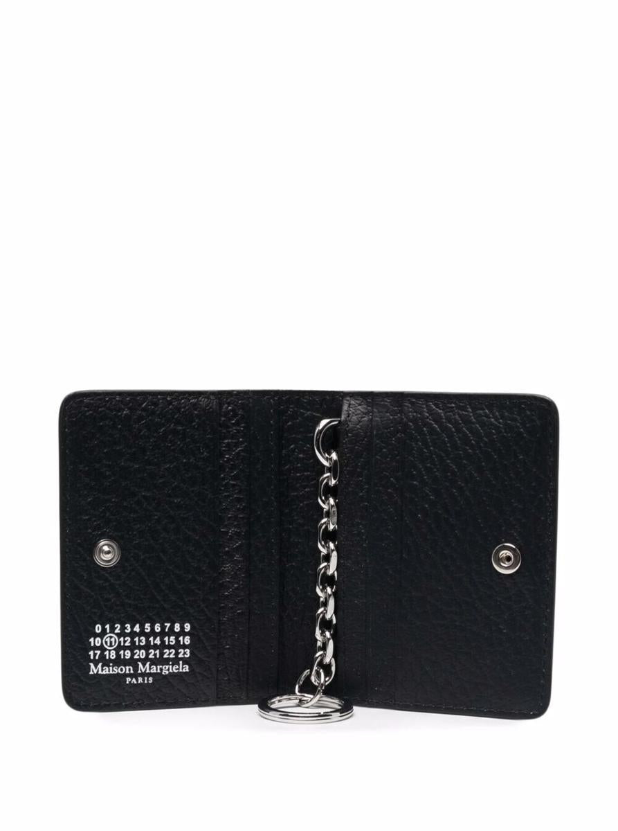 Black Bifold Wallet With Stitching Detail And Key Ring In Grained Leather Woman Maison Margiela