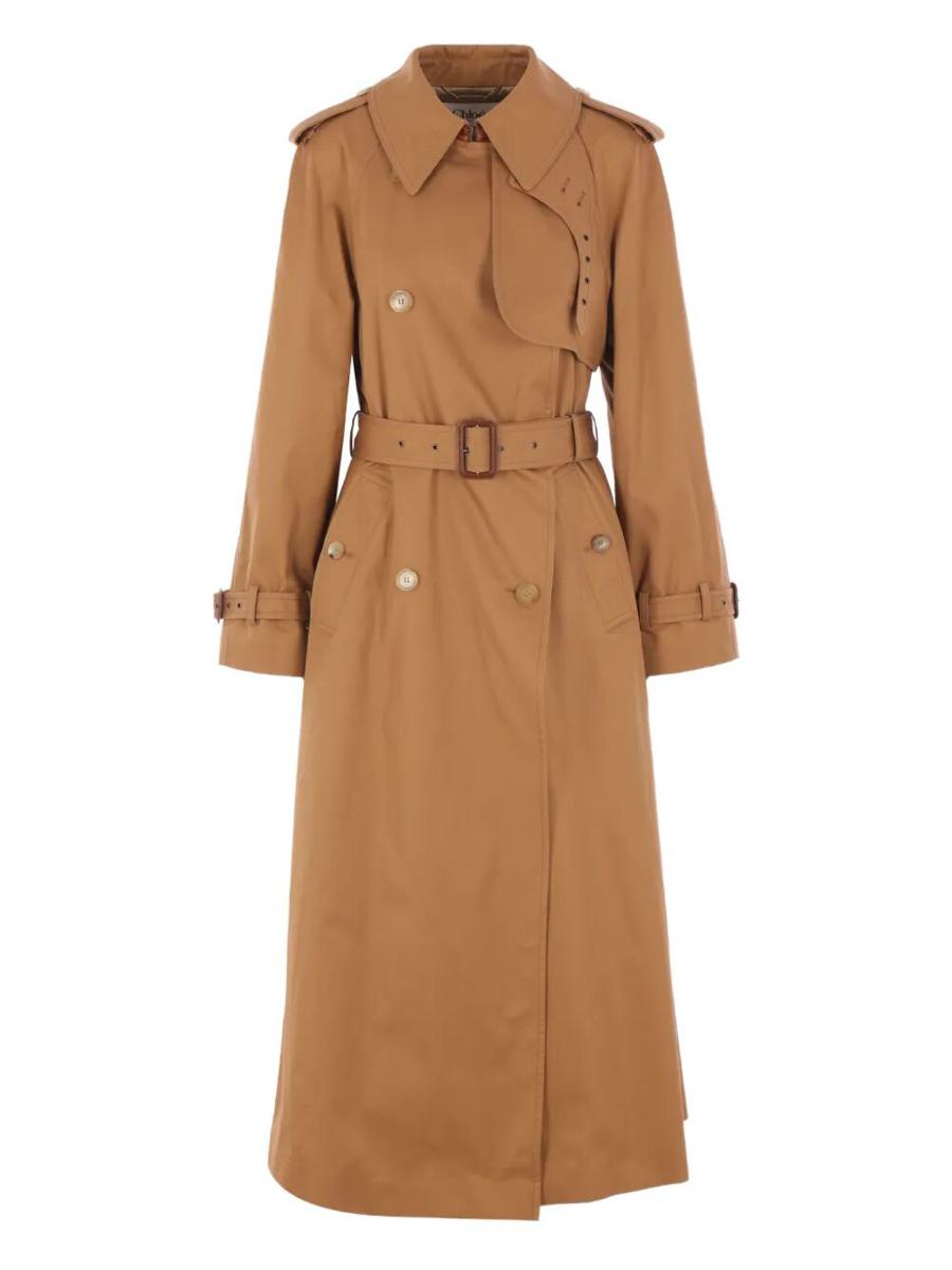 Chloé Cotton Gabardine Belted Long Trench Coat Clothing