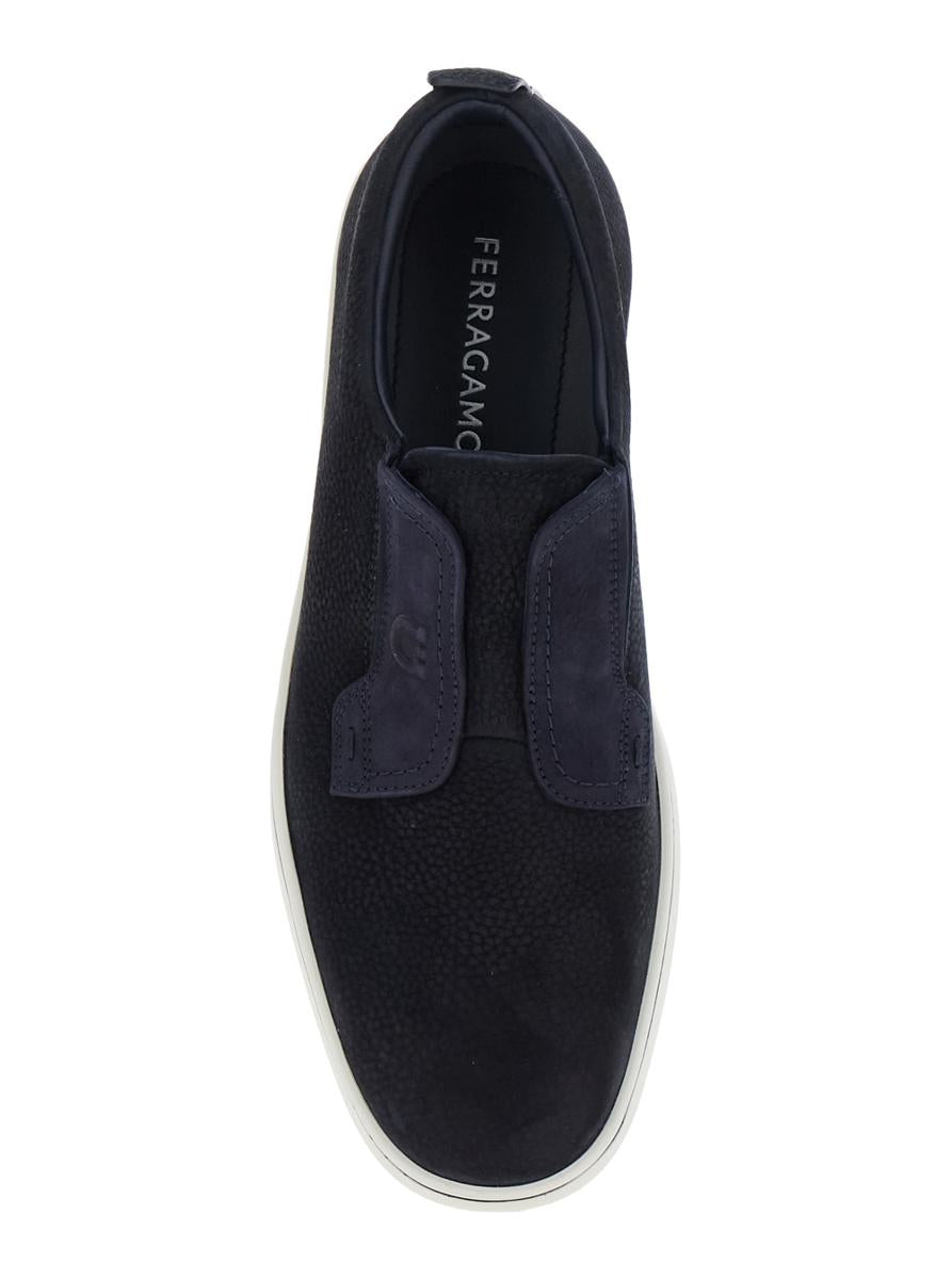 'Alfie' Blue Laceless Oxford Shoes With Round Toe In Grained Leather Man