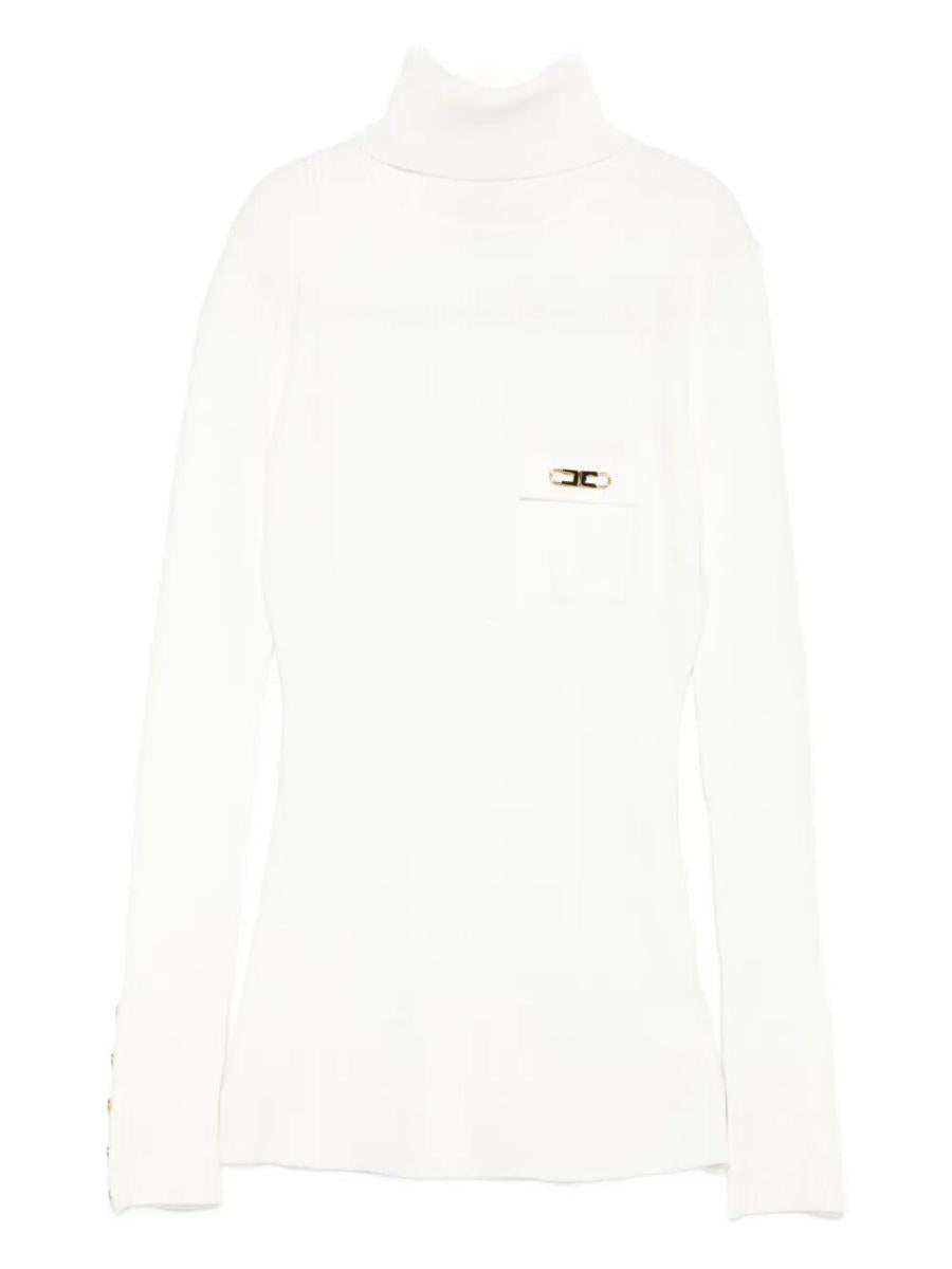Elisabetta Franchi Ribbed Knit Turtleneck Top With Breast Pocket Clothing