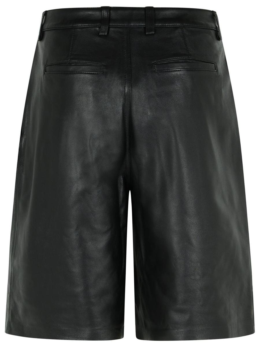 Michael Kors Black Pleated Leather Bermuda Shorts