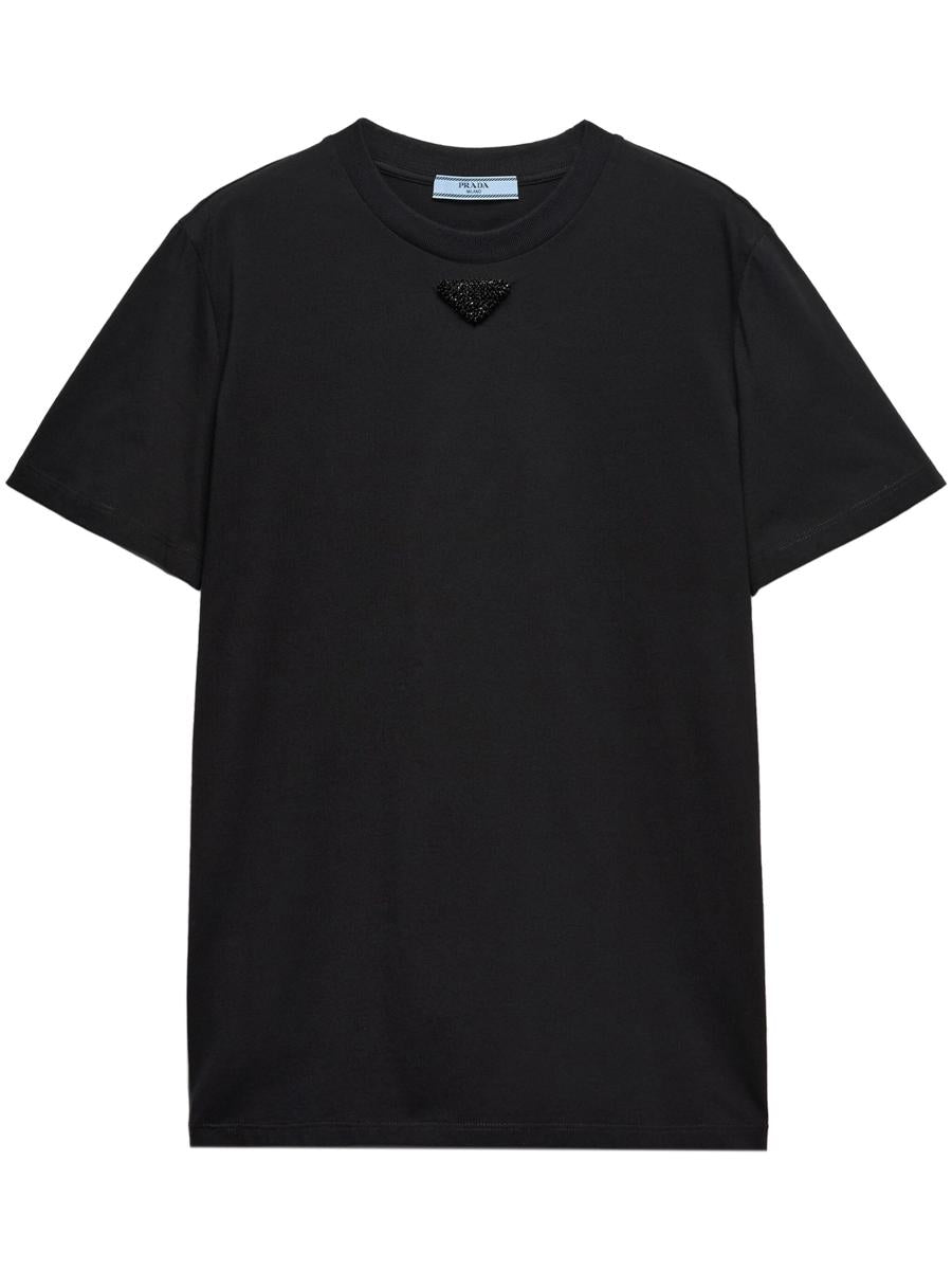 Prada Embroidered-Triangle Jersey T-Shirt