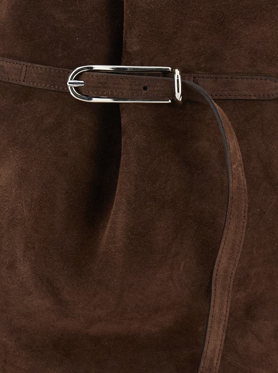 'Belted Bucket' Brown Shoulder Bag With Belt On The Front In Suede Woman