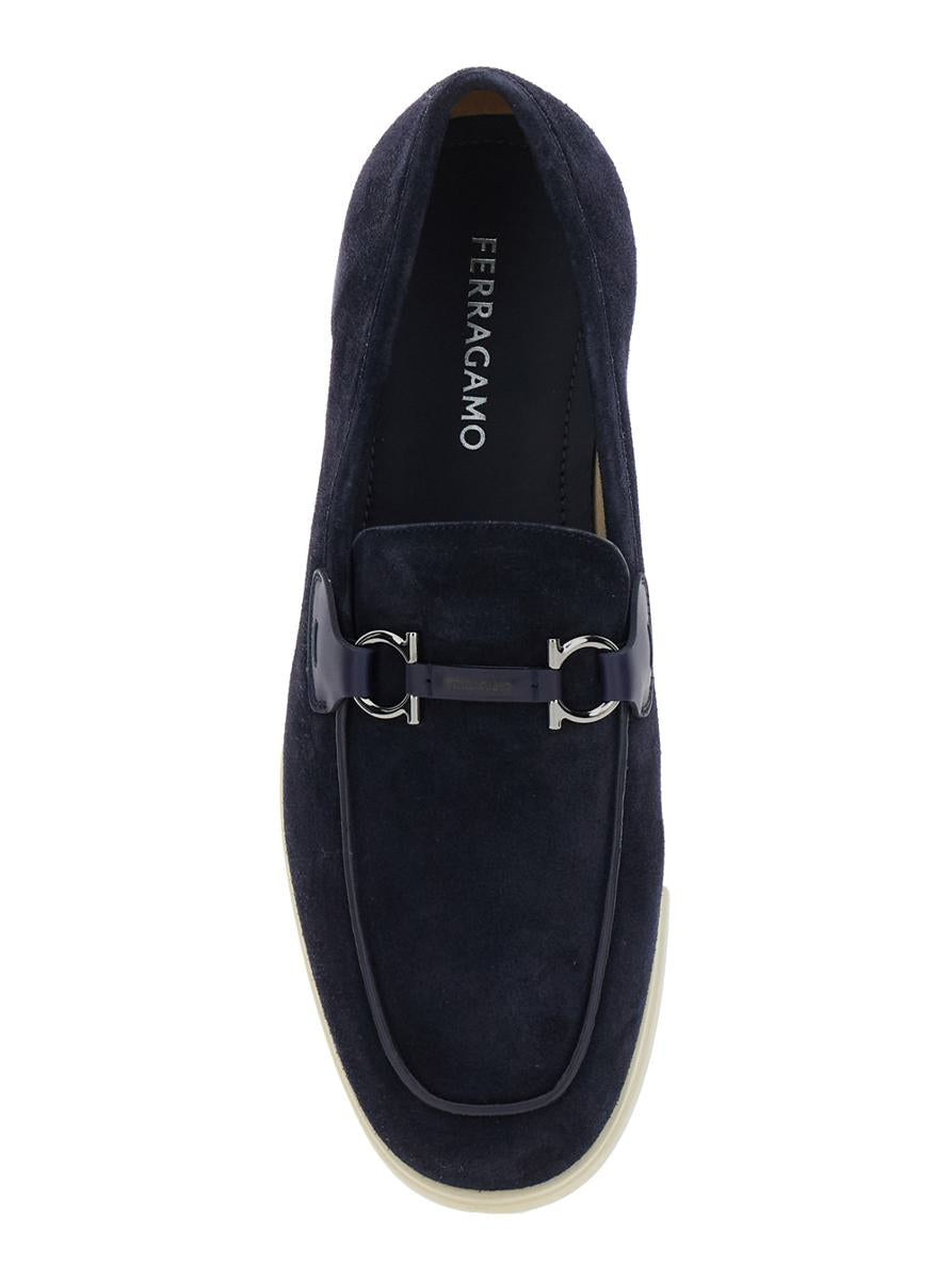 'Cosimo' Blue Loafers With Metallic Hooks On The Front In Suede Man