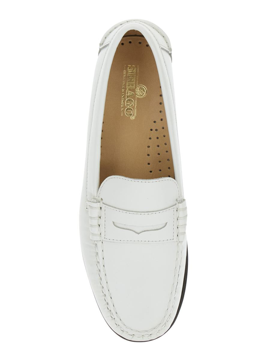'Danielle Pop' White Loafers With Bevelled Toe And Low Stacked Heel In Leather Woman