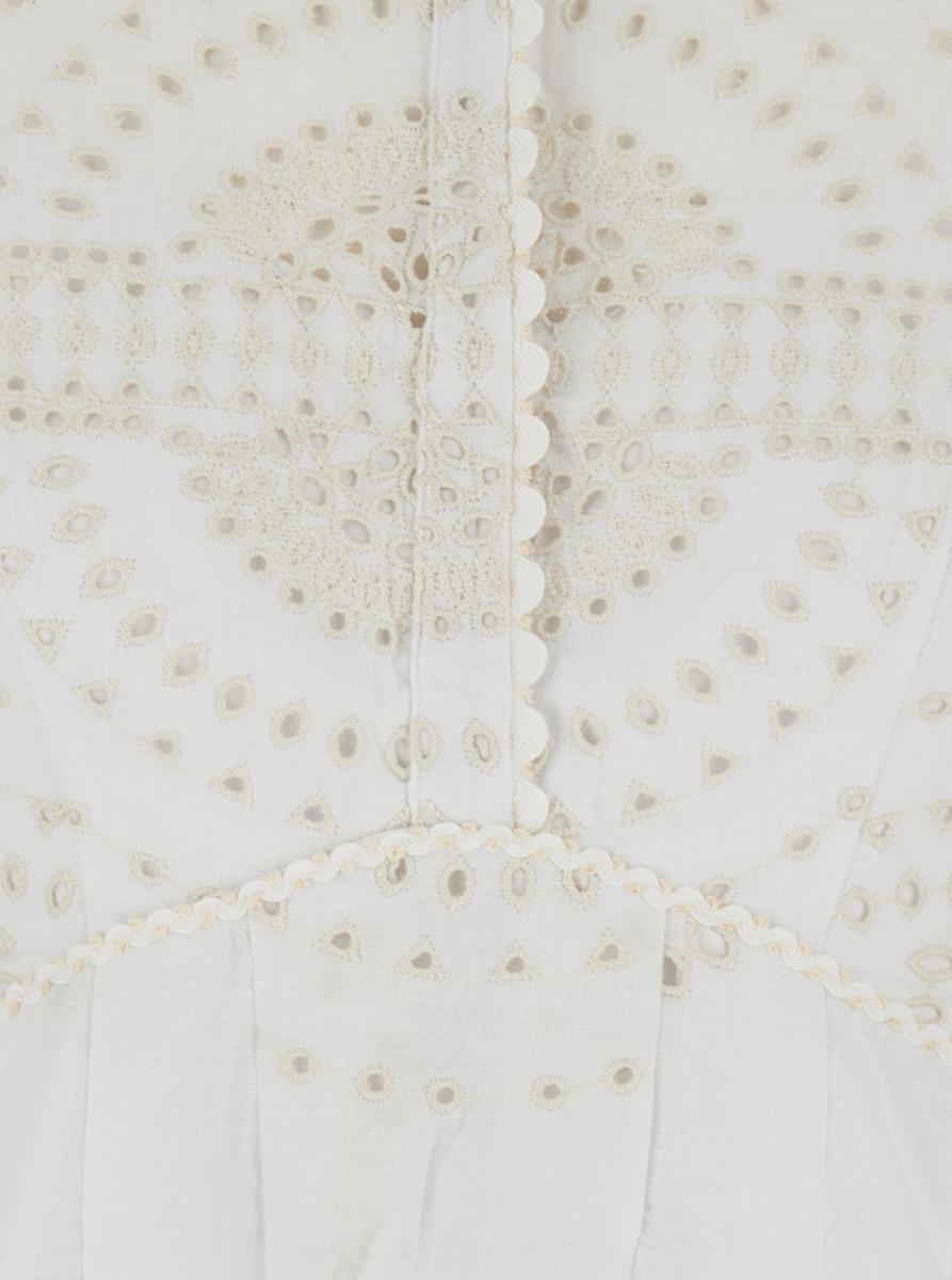 'Asahi' White Dress With All-Over Embroidery Design And Pleated Skirt In Cotton And Linen Blend Woman