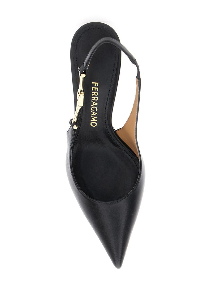 'Tally' Black Slingback Pumps With Medium Stiletto Heel In Leather Woman