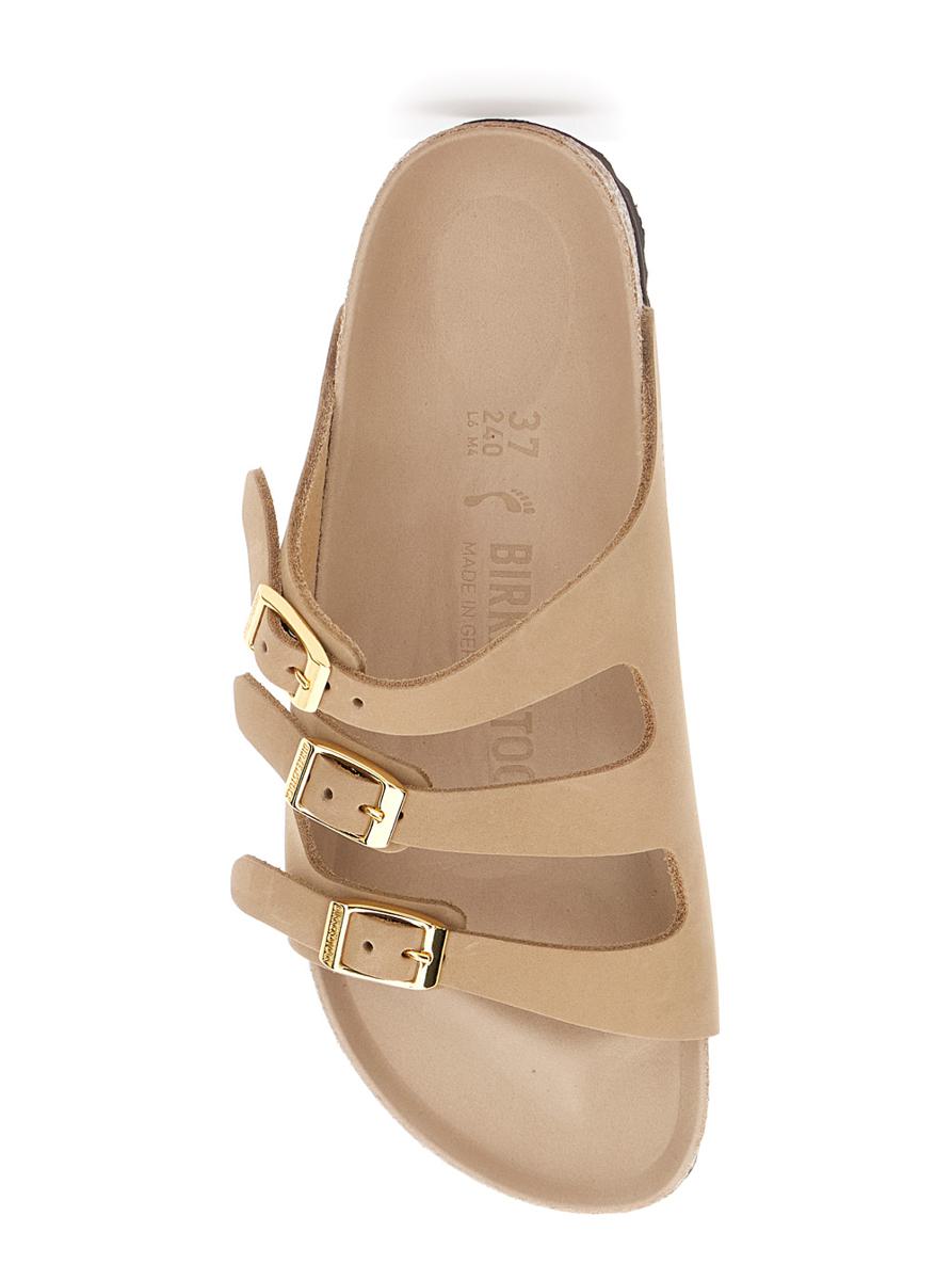 'Florida' Beige Sandals With Buckle With Logo Lettering In Leather Woman