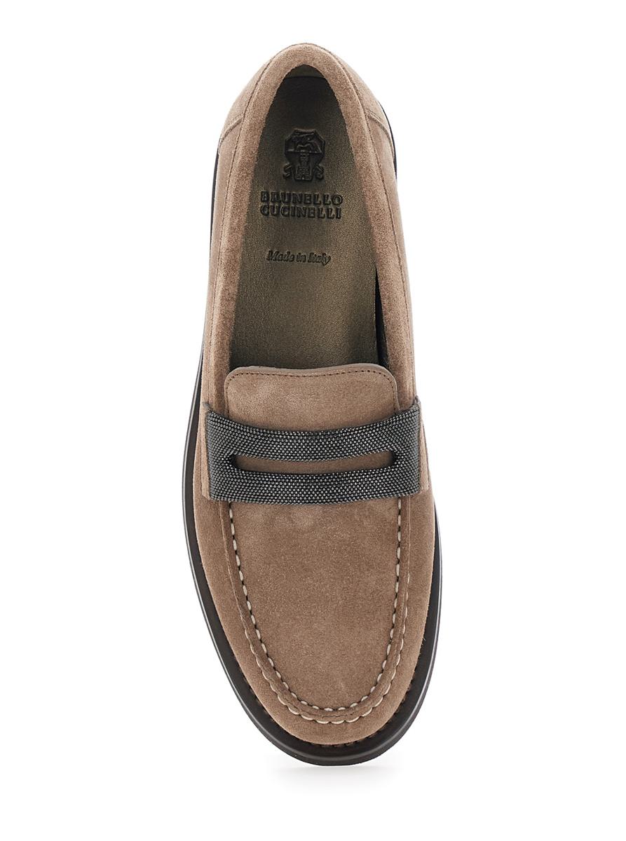 Brown Loafers With Almond Toe And Monil Detail In Suede Woman