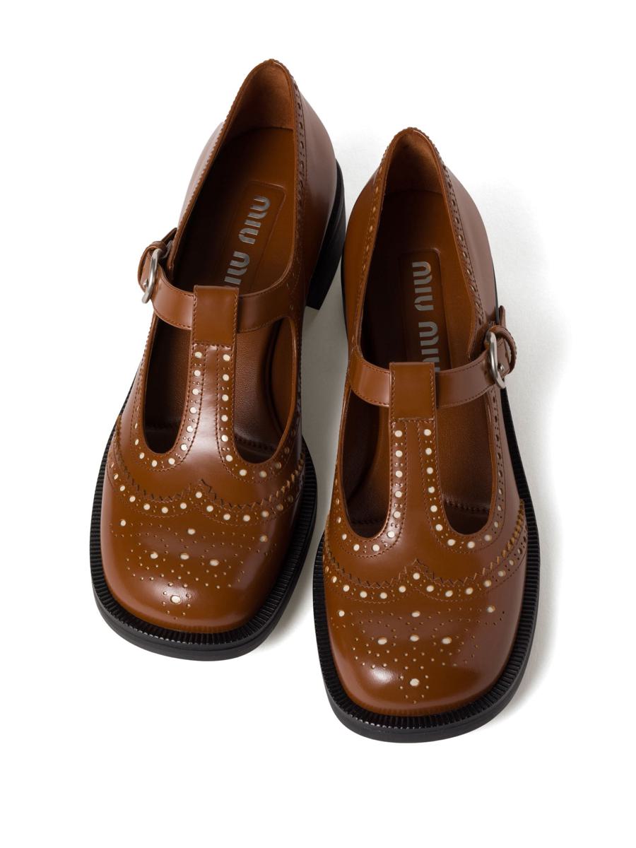 Miu Miu Brushed Leather T-Strap Brogue Shoes