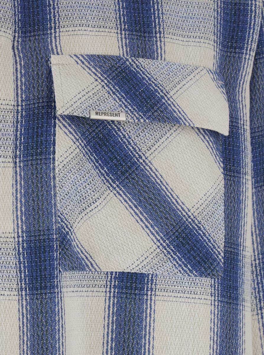 Blue Shirt With Classic Collar And All-Over Check Motif In Cotton Blend Man