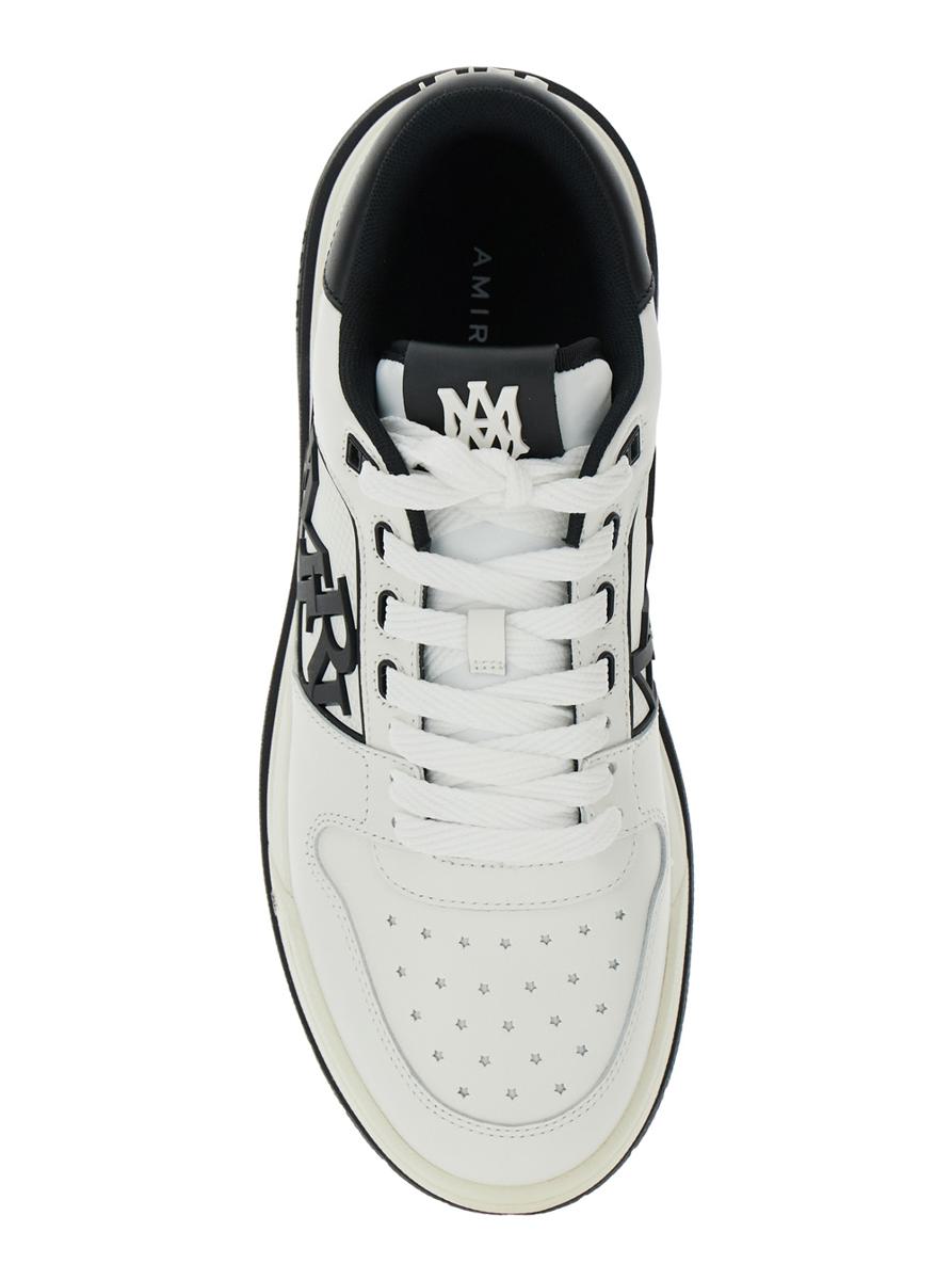 White Low Top Sneakers With Logo Patch On The Side And Contrasting Heel With Logo Lettering In Leather Man