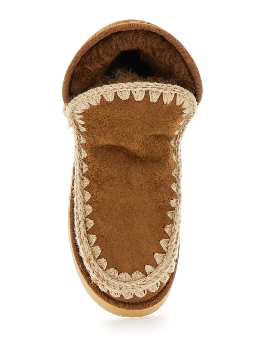 'Mini Eskimo' Beige Ankle Boots With Logo Patch On The Rear In Leather And Suede Woman