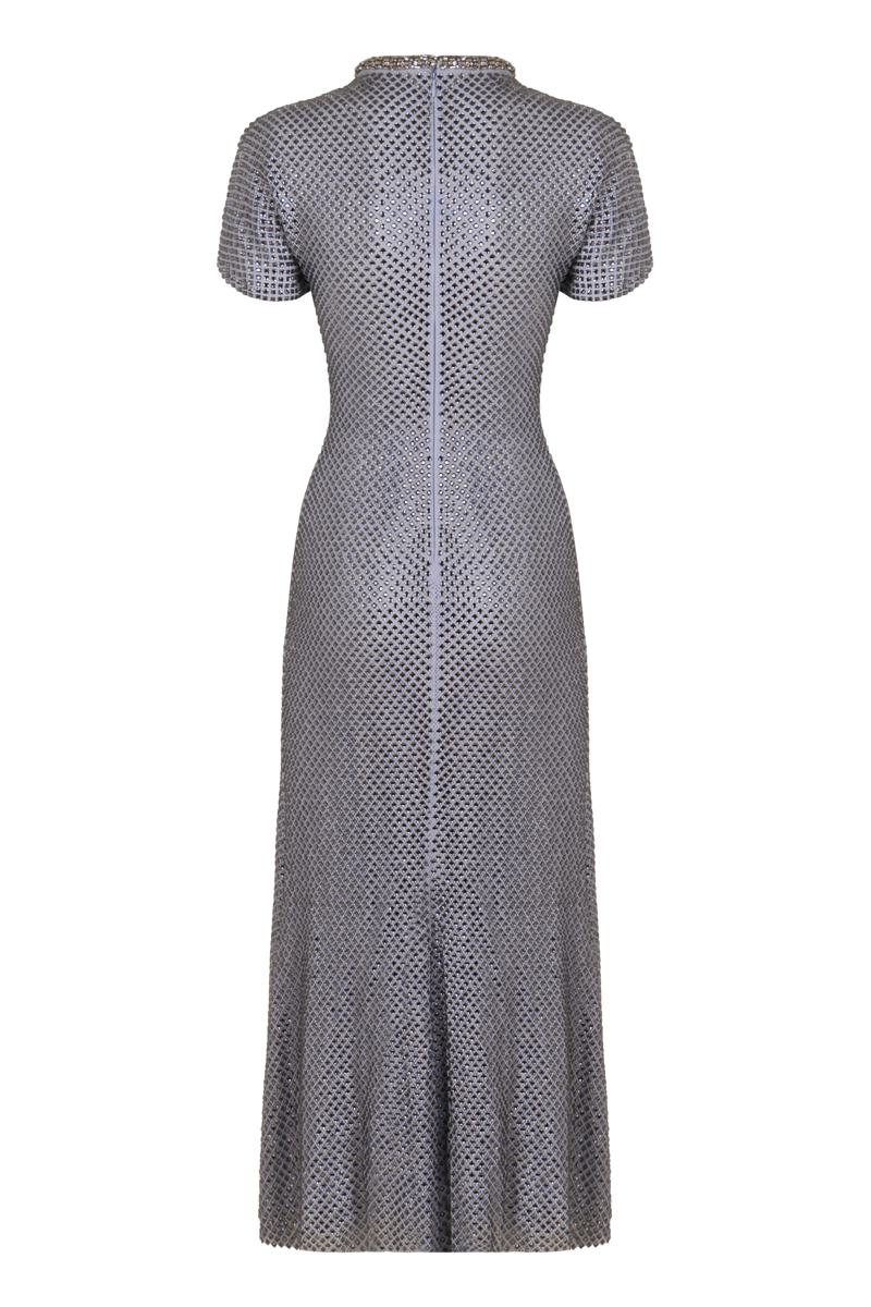 Self-Portrait Midi Dress In Mesh With Rhinestones