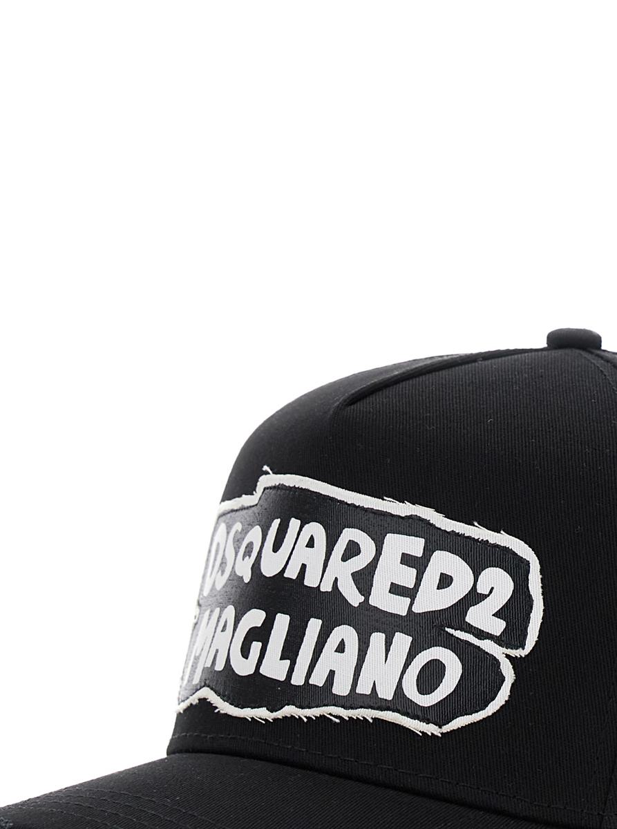 'D2 X Magliano' Black Baseball Cap With Logo Lettering On Front And Rear And Maxi Logo On The Side In Cotton Man