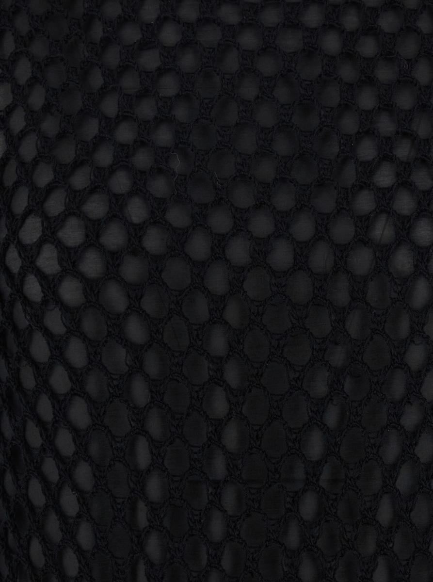 Black Crewneck Long Dress With Fishnet Design And Matching Underdress In Cotton Woman