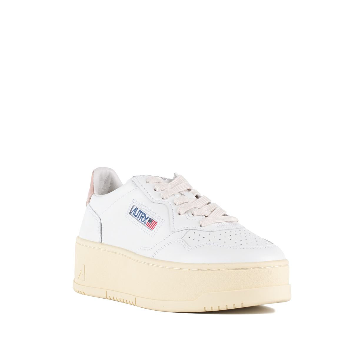 Autry Medalist Platform Sneakers In Leather Color White And Powder Pink