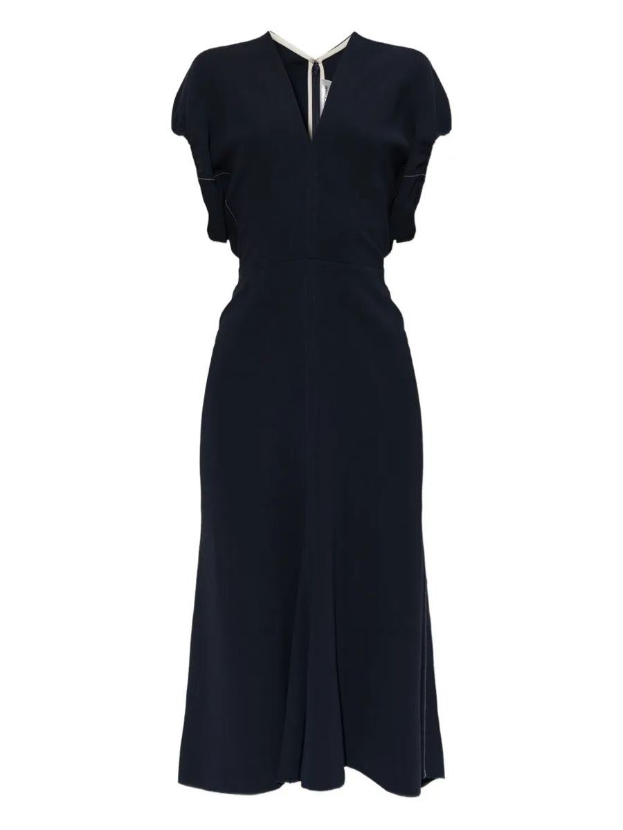 Victoria Beckham Blouson Detail V-Neck Midi Dress Clothing