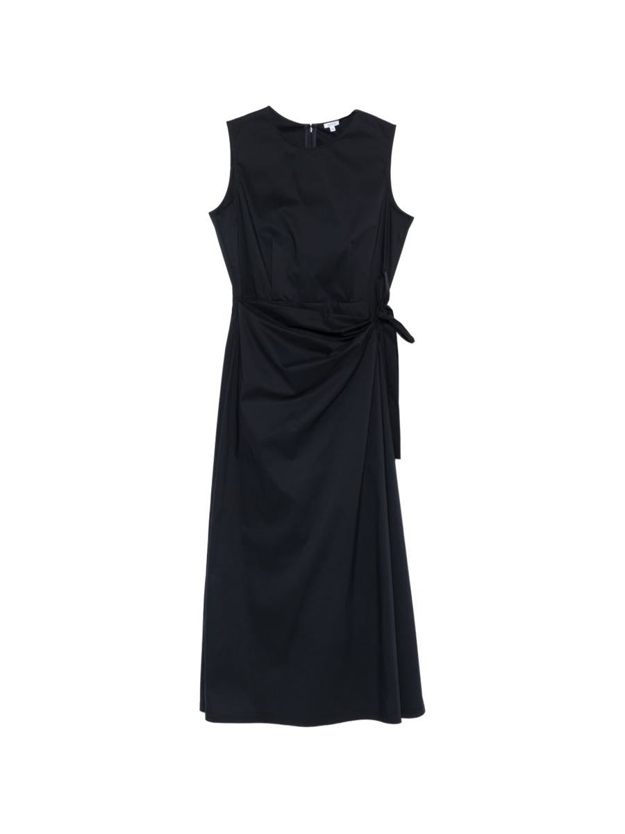Aspesi Elegant Draping Midi Dress In Navy Blue Cotton